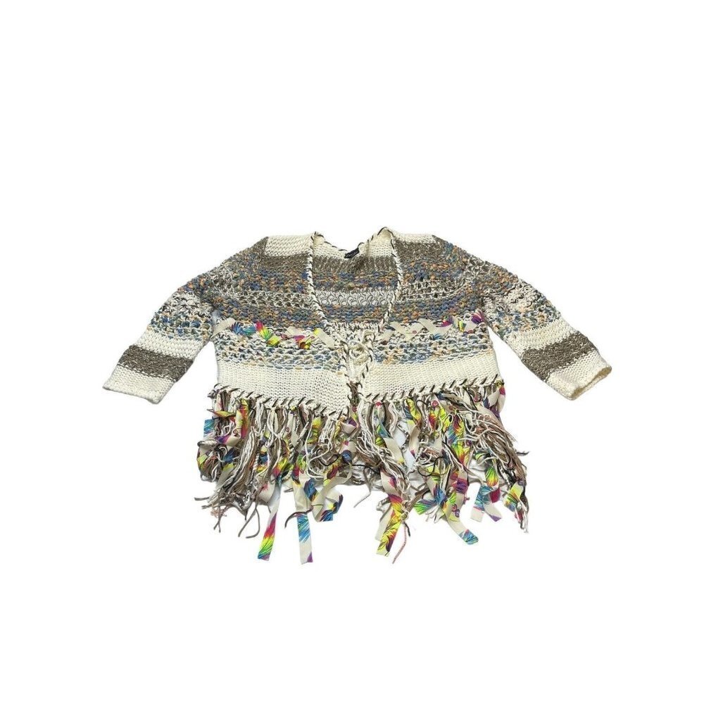 Anthropologie Dor Dor Couture Tassel Fringe Rag Sweater M Cardigan Hippie Boho